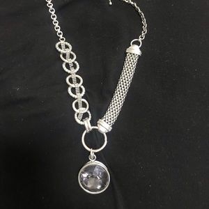 Silver necklace with gray rhinestone